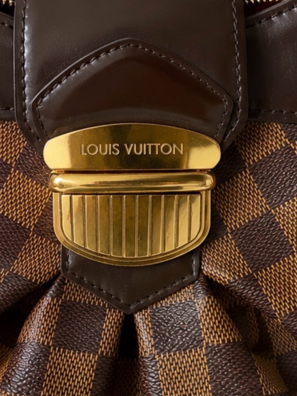 Louis Vuitton Damier Ebene Sistina PM Shoulder Bag Red Alcantara Interior - Picture 2 of 5